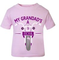 P - Pink purple My Grandad A Biker motorcycle childrens kids t shirt 100% cotton