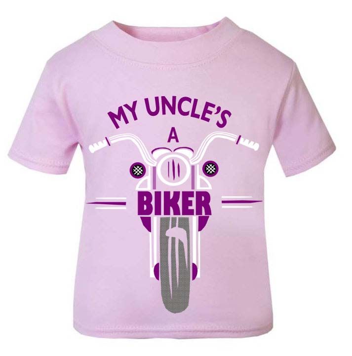 Pink purple My Uncle's A Biker motorcycle childrens kids t shirt 100% cotto