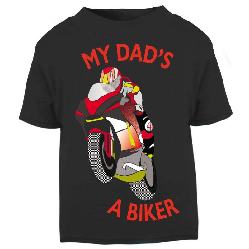 G-Black & Red My Dad A Biker motorcycle childrens kids t shirt 100% cotton