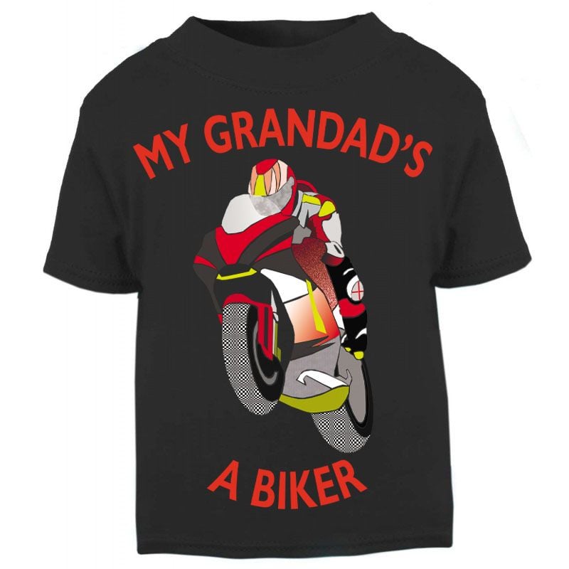 Q - My Grandad is a biker motorcycle toddler baby childrens kids t-shirt 100% cotton