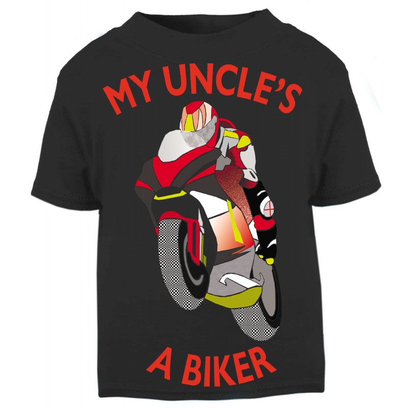 X - My Uncle is a biker motorcycle toddler baby childrens kids t-shirt 100% cotton