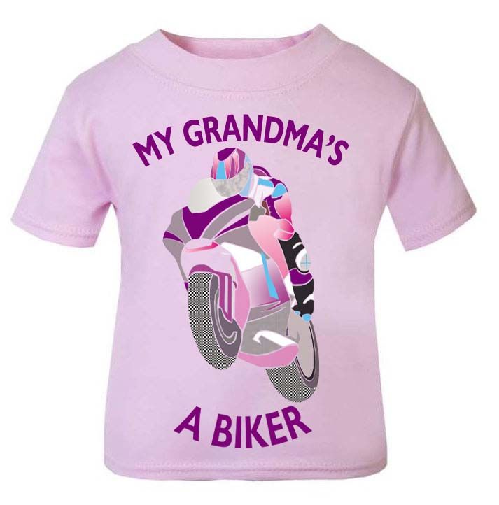 L-Pink purple My Grandma A Biker motorcycle childrens kids t shirt 100% cotton