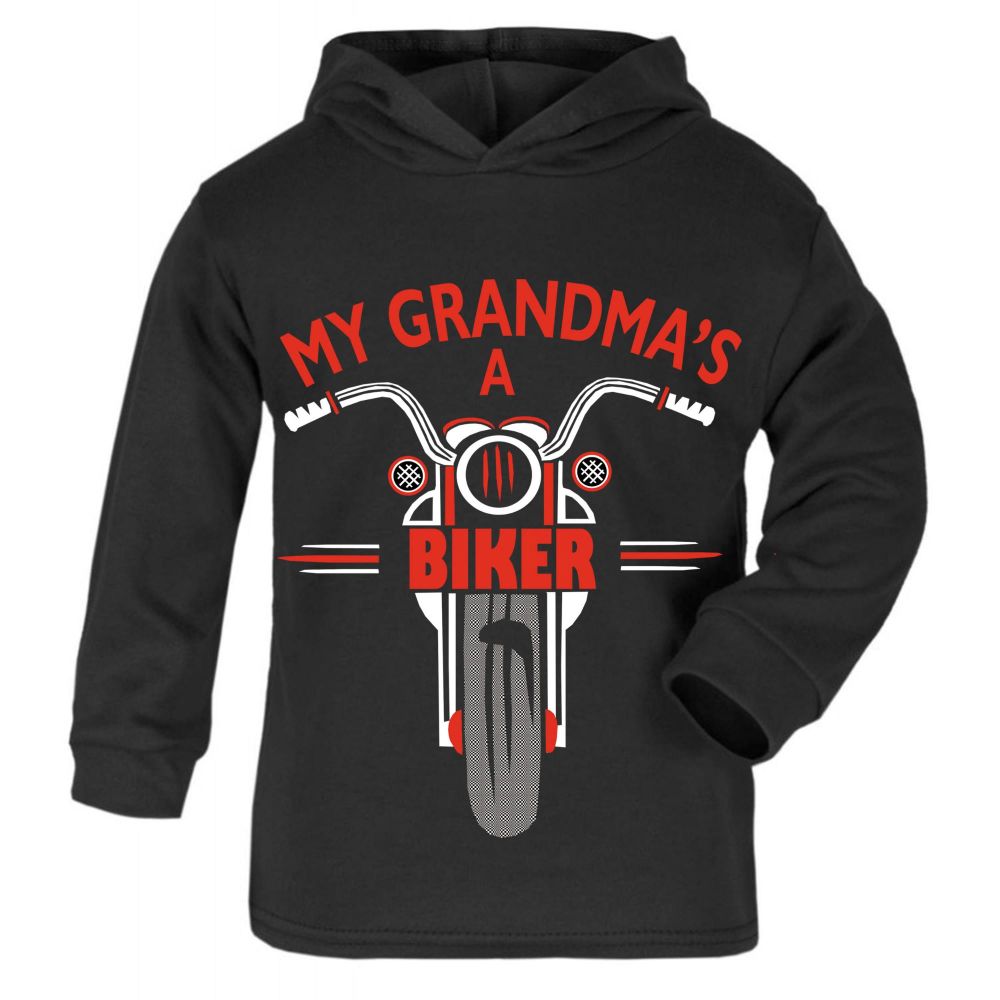 J-My Grandma is a biker motorcycle toddler baby childrens kids hoodie 100% cotton