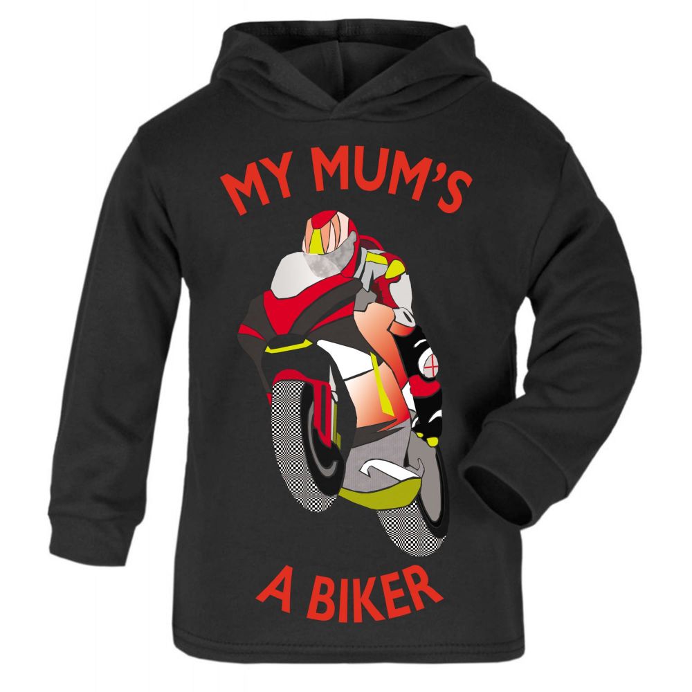 C- My Mum is a biker motorcycle toddler baby childrens kids hoodie 100% cotton