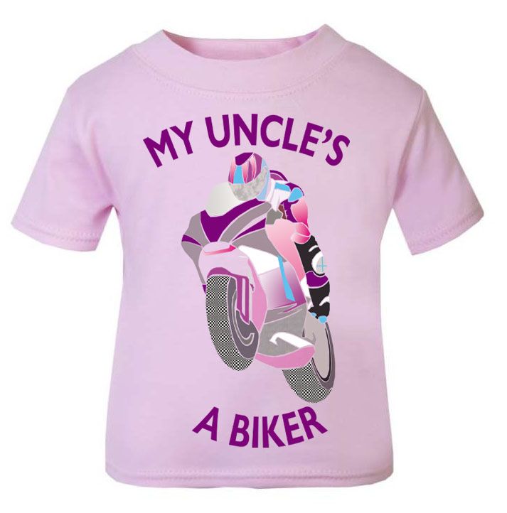 Y - Pink purple My Uncle A Biker motorcycle childrens kids t shirt 100% cotton