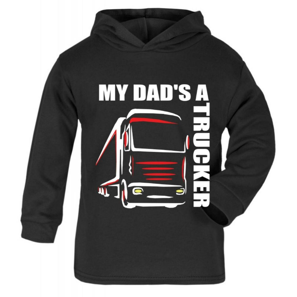 Z -My Dad's A Trucker black hoodie kids boy girl Lorry HGV Volvo Scania Iveco