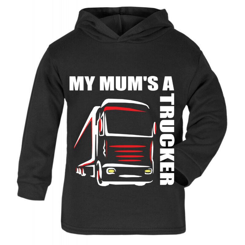 Z -My Mum's A Trucker black hoodie kids boy girl Lorry HGV Volvo Scania Ive
