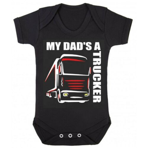 Z -My Dad's A Trucker black romper suit kids boy girl Lorry HGV Volvo Scania Iveco