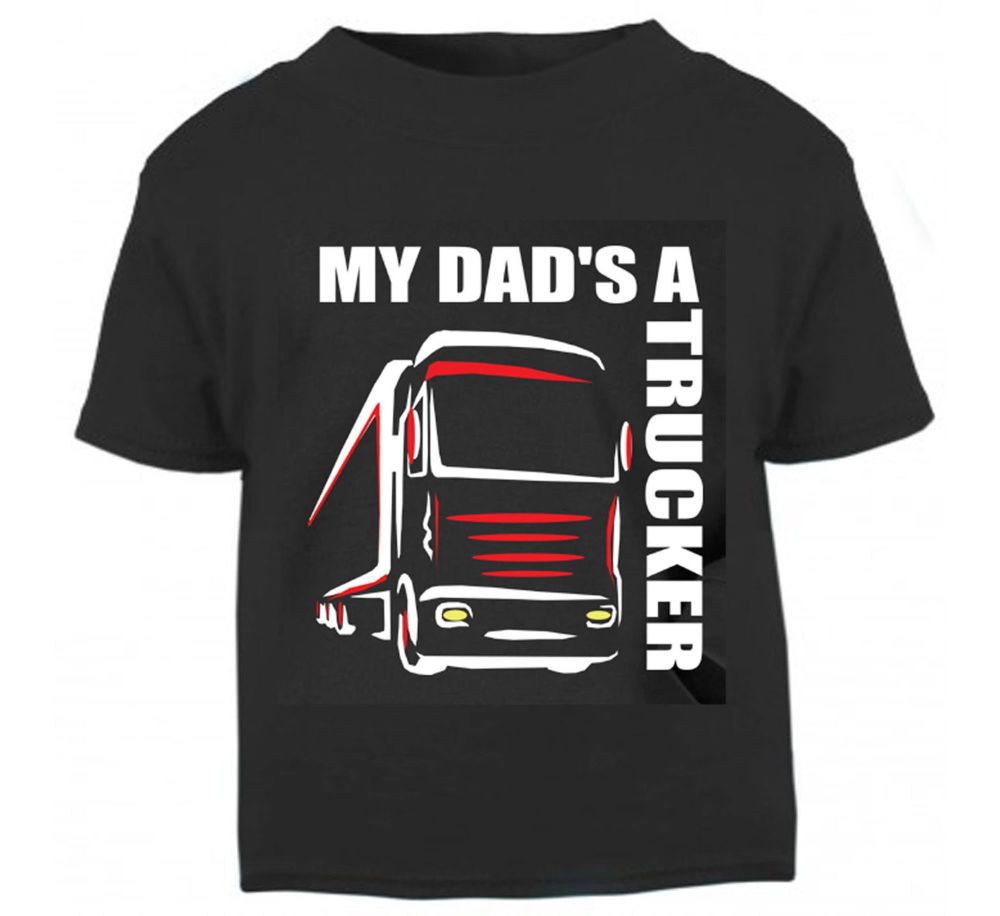 Z - My Dad's A Trucker black t shirt kids boy girl Lorry HGV Volvo Scania Iveco