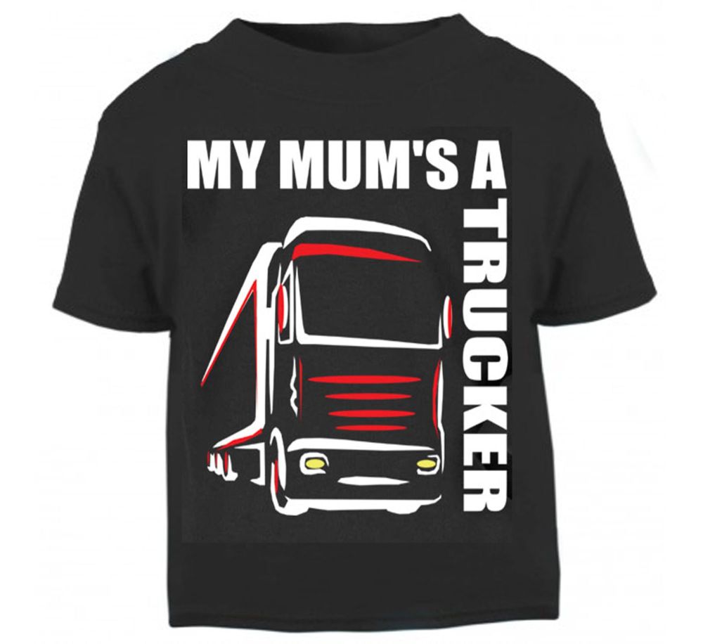 Z - My Mum's A Trucker black t shirt kids boy girl Lorry HGV Volvo Scania Iveco