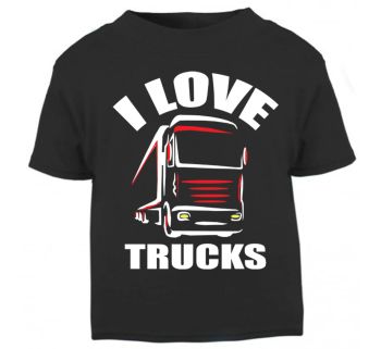 Z - I Love Trucks black t shirt kids boy girl Trucker Lorry HGV Volvo Scania Iveco