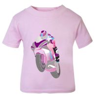 1- Personalised kids childrens pink t shirt sports biker motorcycle present gift ideal