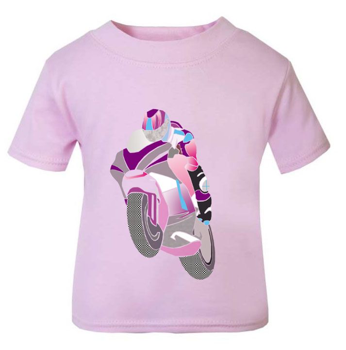 1- Personalised kids childrens pink t shirt sports biker motorcycle present
