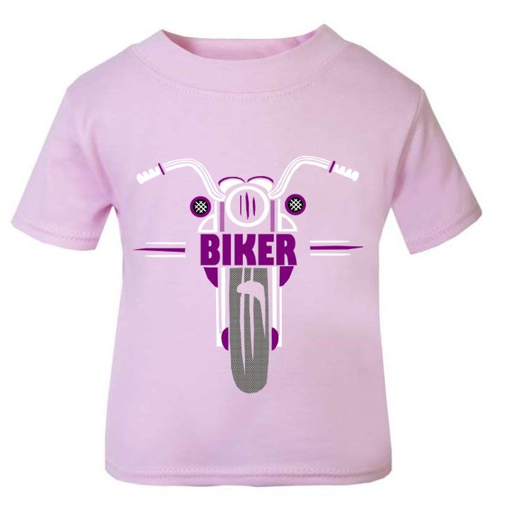 1- Personalised kids childrens pink t shirt retro biker motorcycle present gift ideal
