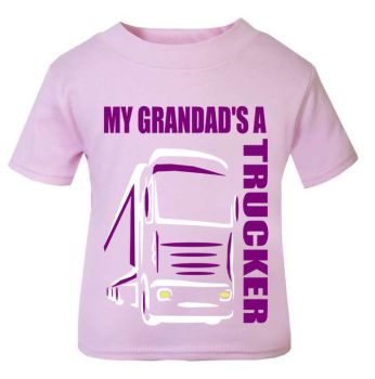 Z - My Grandad's A Trucker pink t shirt kids girl Lorry HGV Volvo Scania Iveco