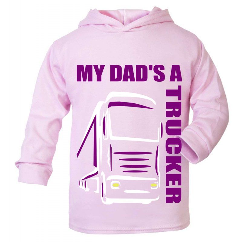 Z -My Dad's A Trucker pink purple hoodie kids boy girl Lorry HGV Volvo Scania Iveco