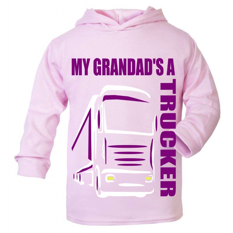Z -My Grandad's A Trucker pink purple hoodie kids boy girl Lorry HGV Volvo 