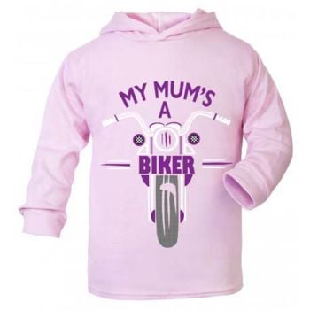 C- My Mum is a biker motorcycle toddler baby childrens kids pink hoodie 100% cotton