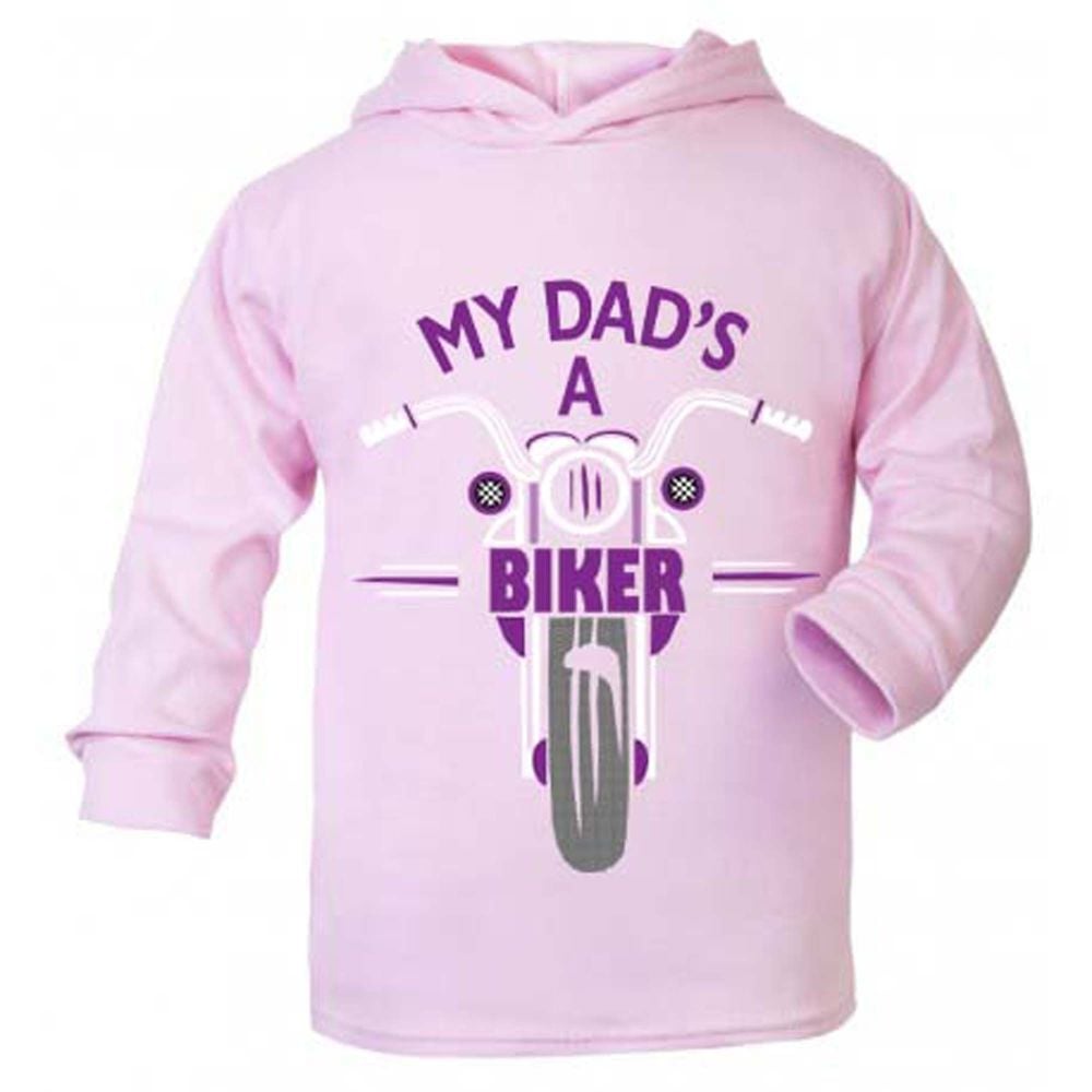 F-My Dad is a biker motorcycle toddler baby childrens kids pink hoodie 100% cotton
