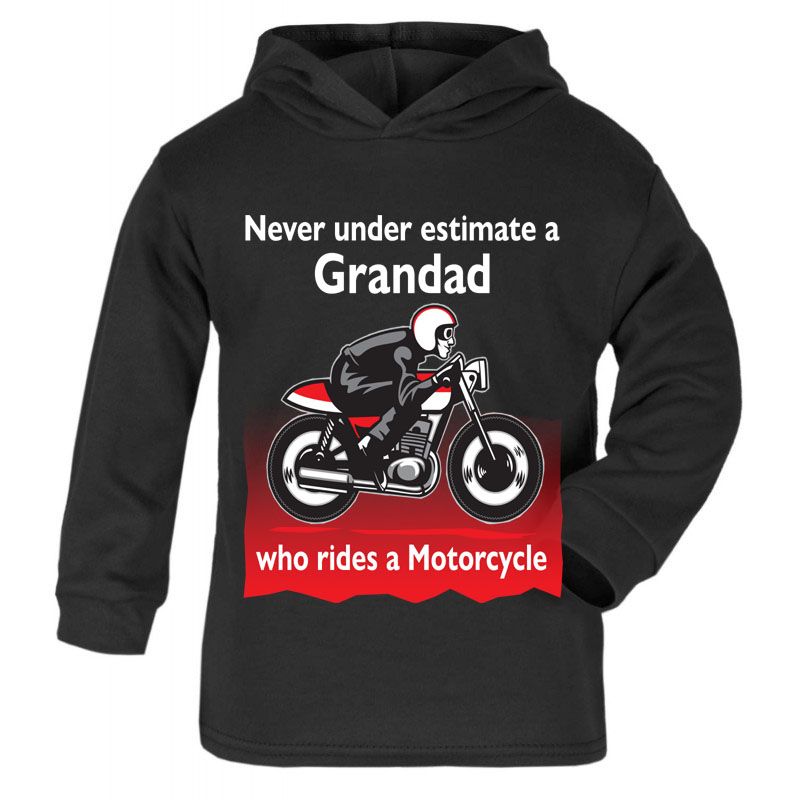 Q - Never under estimate a Grandad who rides a motorcycle kids black hoodie