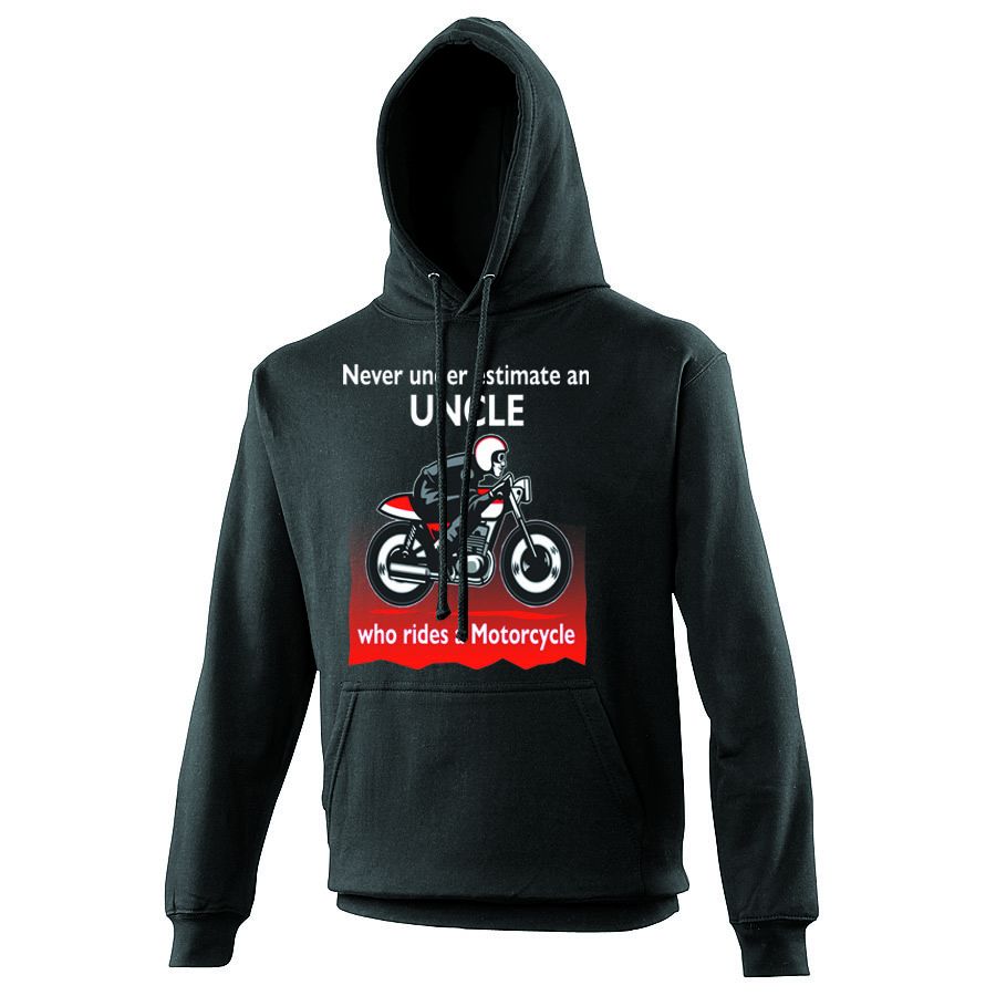 Never underestimate an Uncle who rides a motorcycle black hoodie with pouch