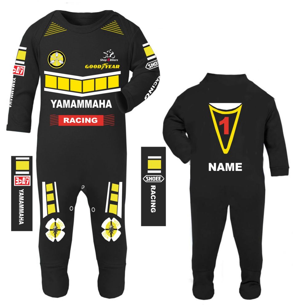 3-Motorcycle Baby grow babygrow romper suit Yamammaha black 100% cotton 