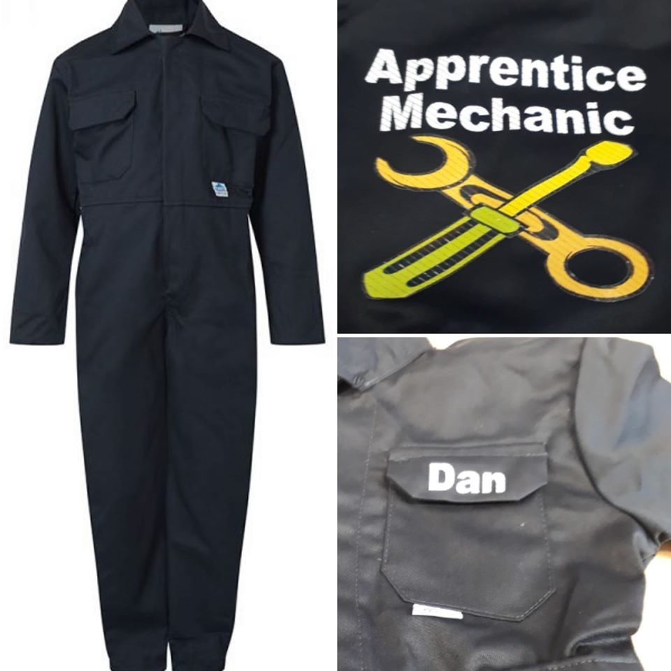 A - Motokids kids childrens red or blue boiler suit overalls coveralls apprentice mechanic 