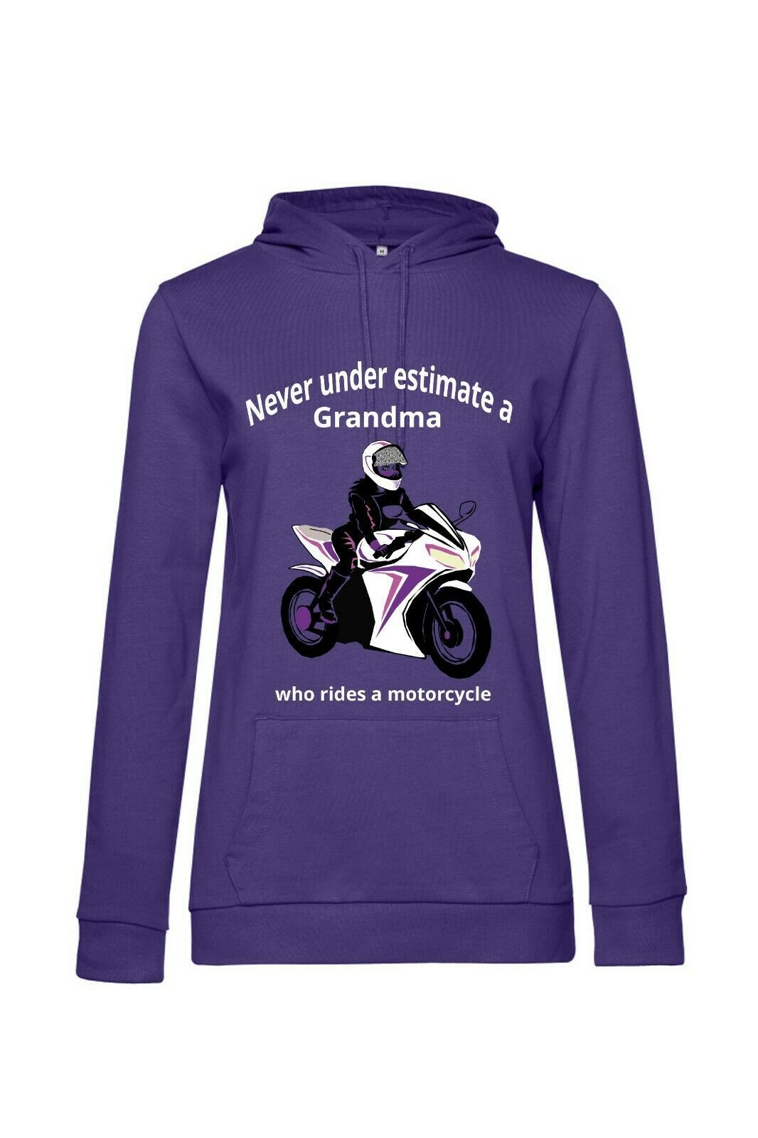 Never under estimate a Grandma who rides a motorcycle purple women hoodie