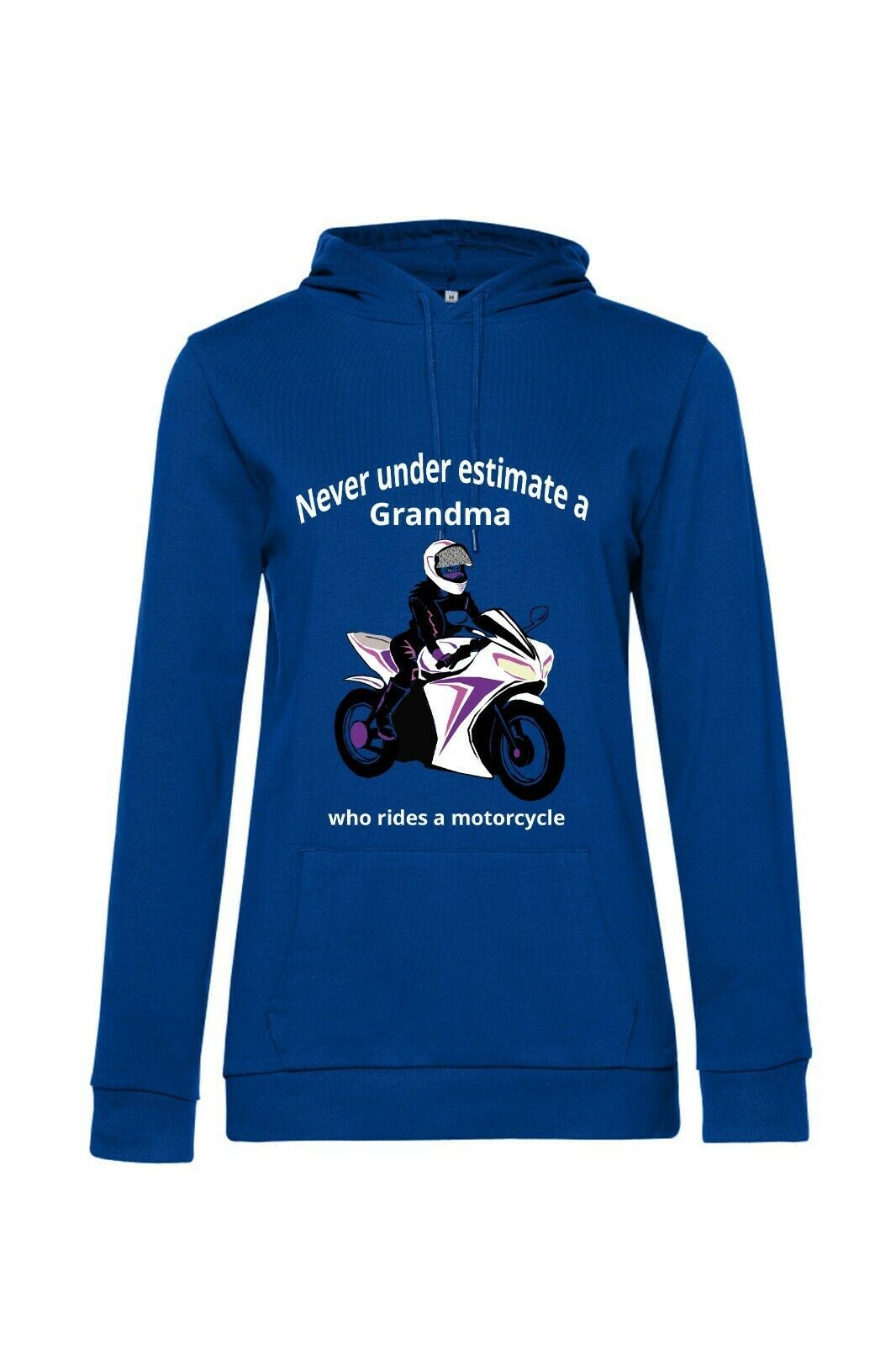 Never under estimate a Grandma who rides a motorcycle blue women hoodie