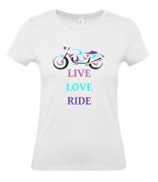 Women girl ladies biker motorcycle tshirt tee Live Love Ride white