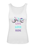 Ladies Women girl vest white tee t-shirt live love ride motorcycle biker