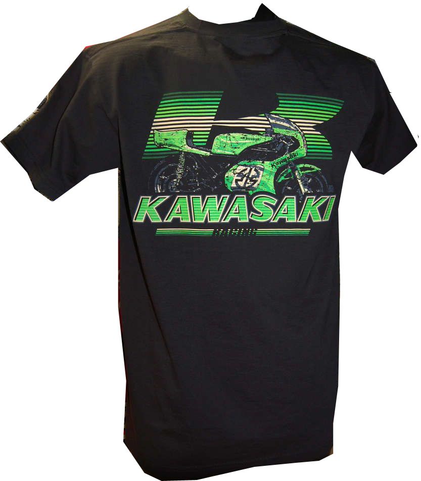 A - Kawasaki Retro Bike & Logo Design mens T-shirt Tee black