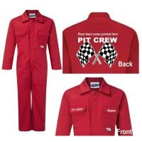 Kids children red boiler suit overalls coveralls customise pit crew race team