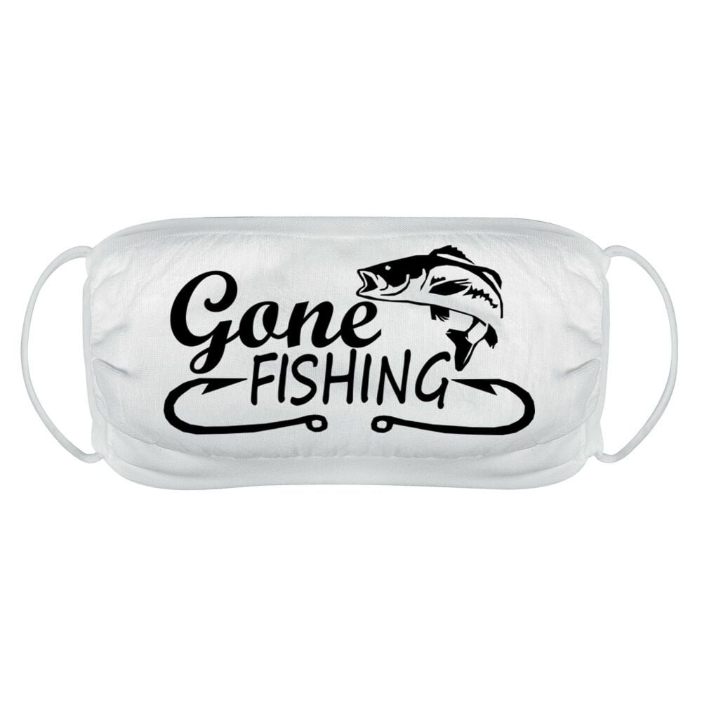 Gone fishing face mask cover reusable washable comfy fit white double layer