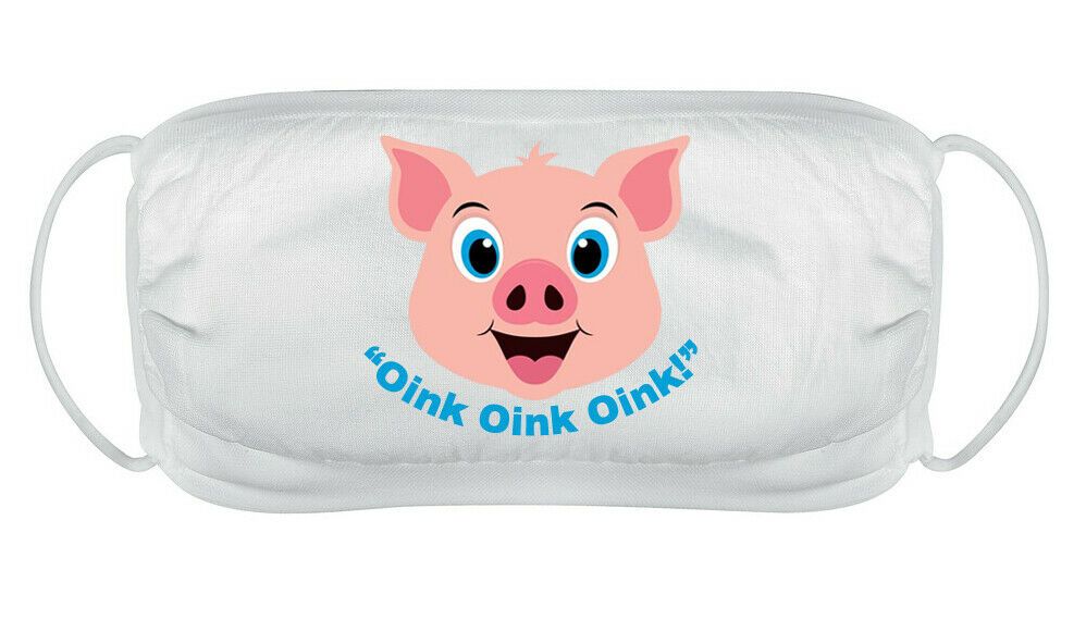 Cute fun piggy pig face mask cover reusable washable comfy fit white double layered