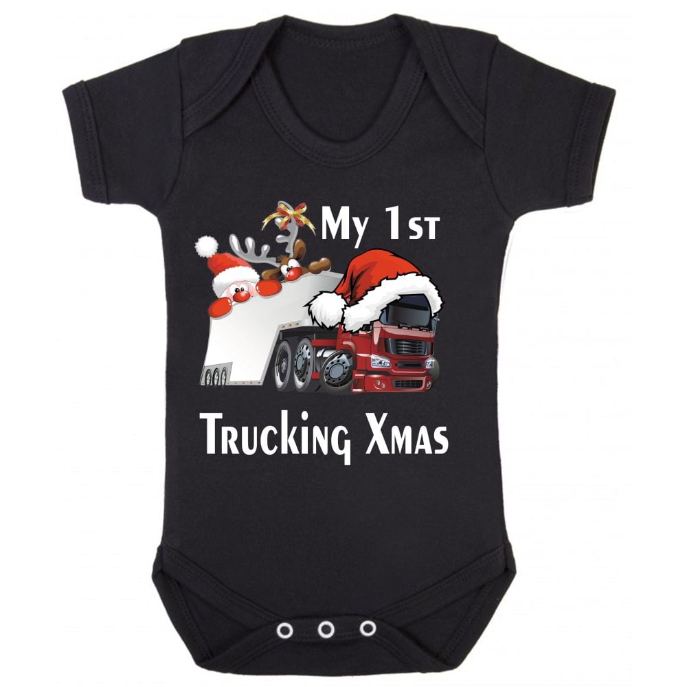 Z -My 1st First Trucking Truck Lorry Xmas Christmas black romper baby suit