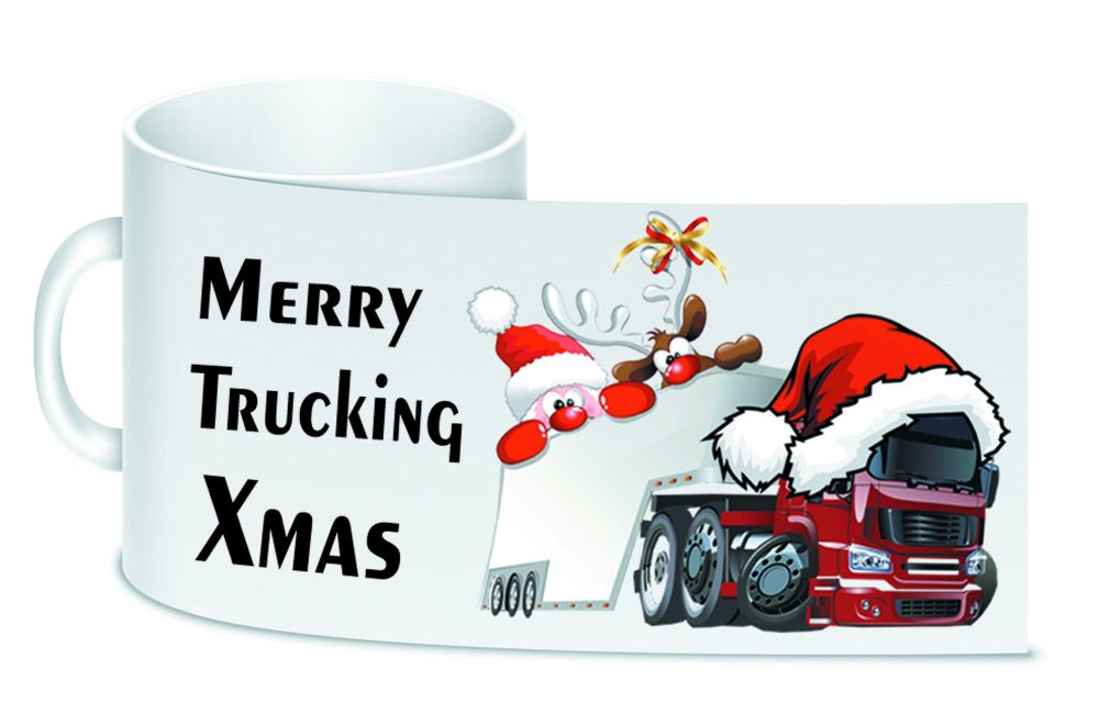 Merry Trucking Xmas trucker lorry driver christmas ceramic 10oz white mug box
