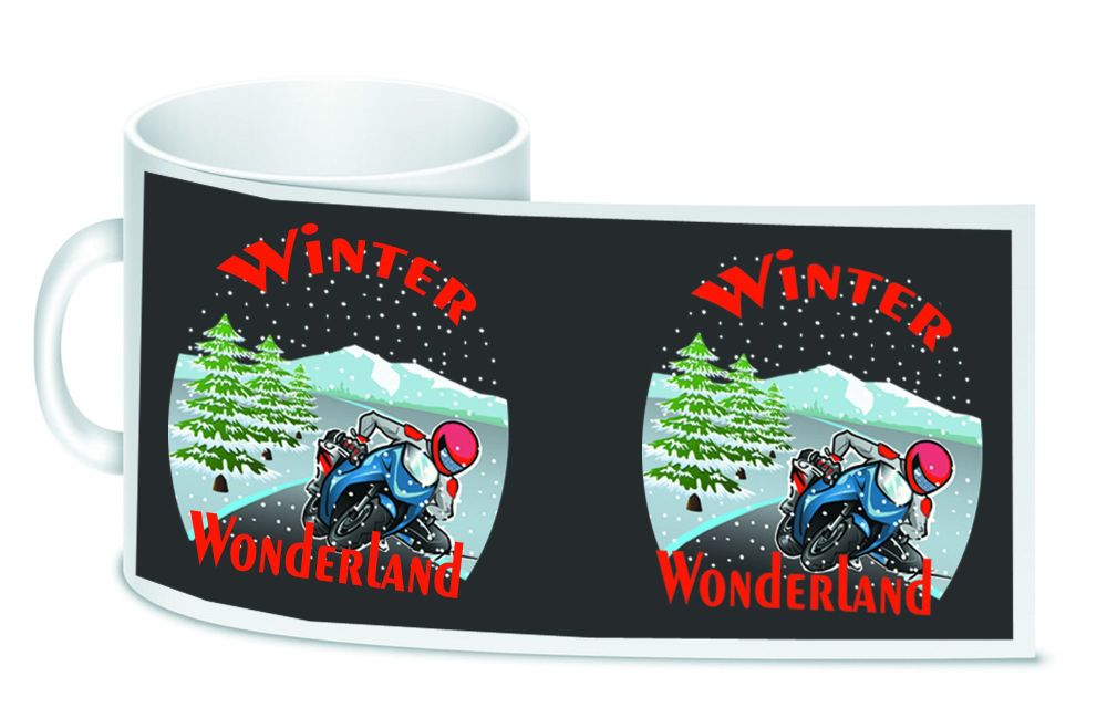 Winter Wonderland Motorcycle bikers christmas ceramic 10oz white mug box