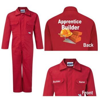 Kids children red boiler suit overalls coveralls customise apprentice builder
