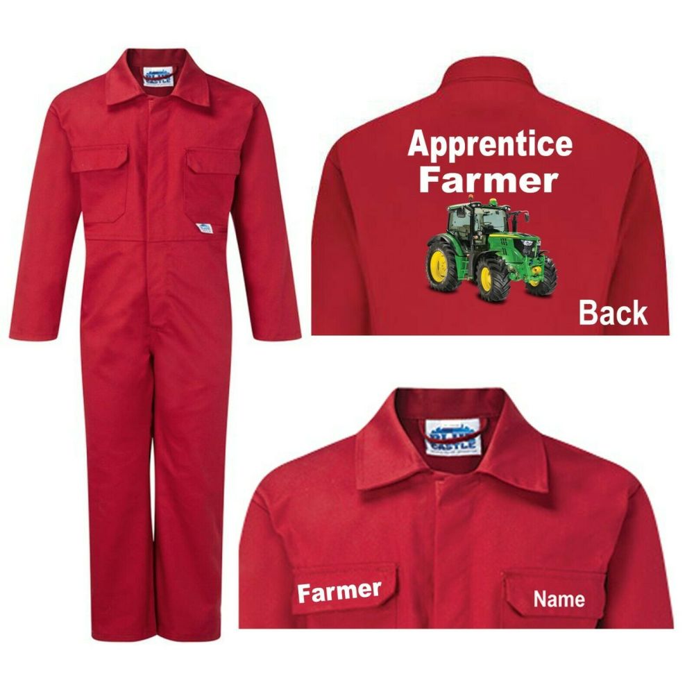 Kids children red boiler suit overalls coveralls customise apprentice farmer