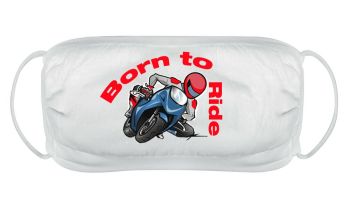 Born to Ride motorcycle face mask cover reusable washable comfy fit white double layered