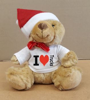 2 - Christmas Teddy Bear I Love Trucks with a Santa Hat 