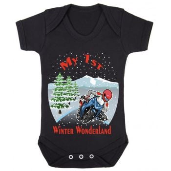A- My 1st First Winter Wonderland Christmas black motorcycle romper baby suit