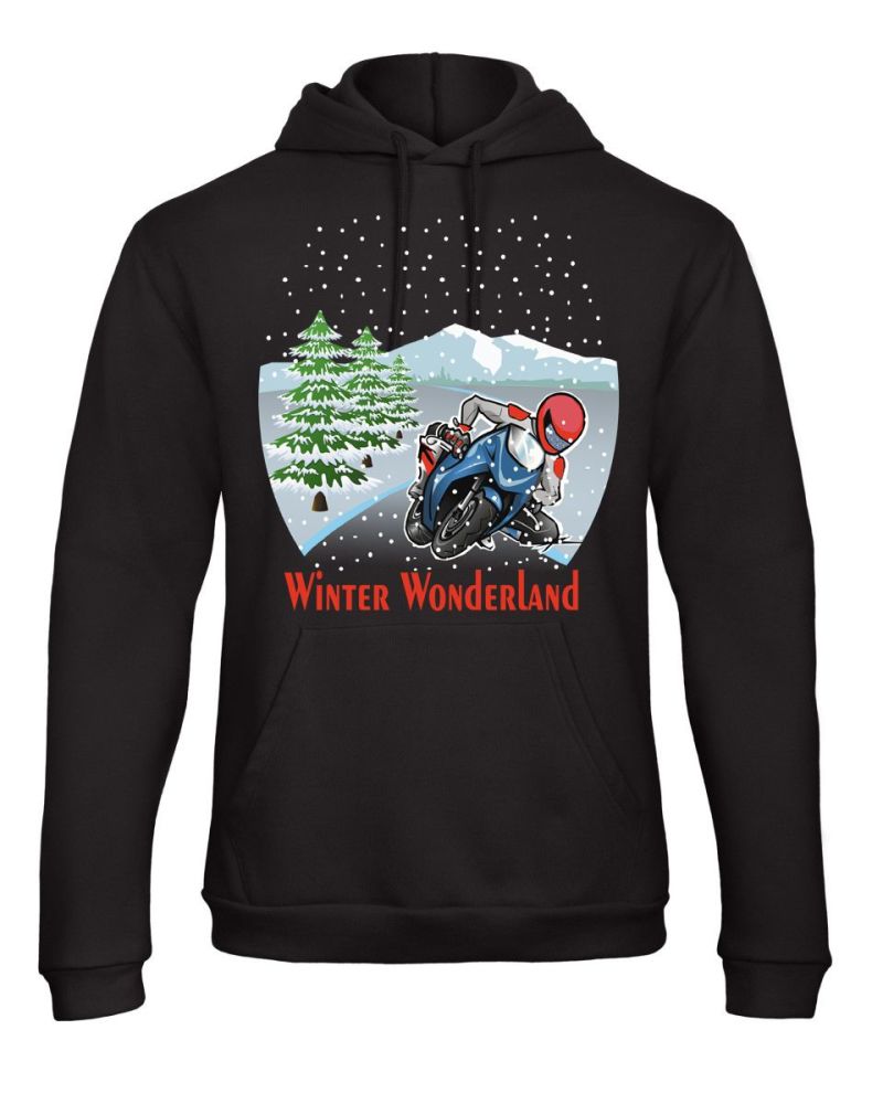 Motorcycle Biker Christmas Winter Wonderland fun black hoodie