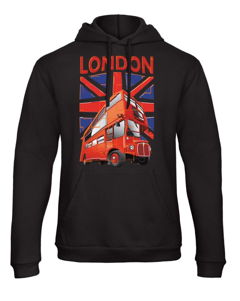 London Union Jack Route Master bus unisex black hoodie