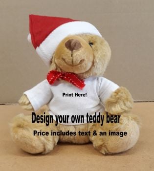 Personalise customise Christmas teddy bear brown 17cm 