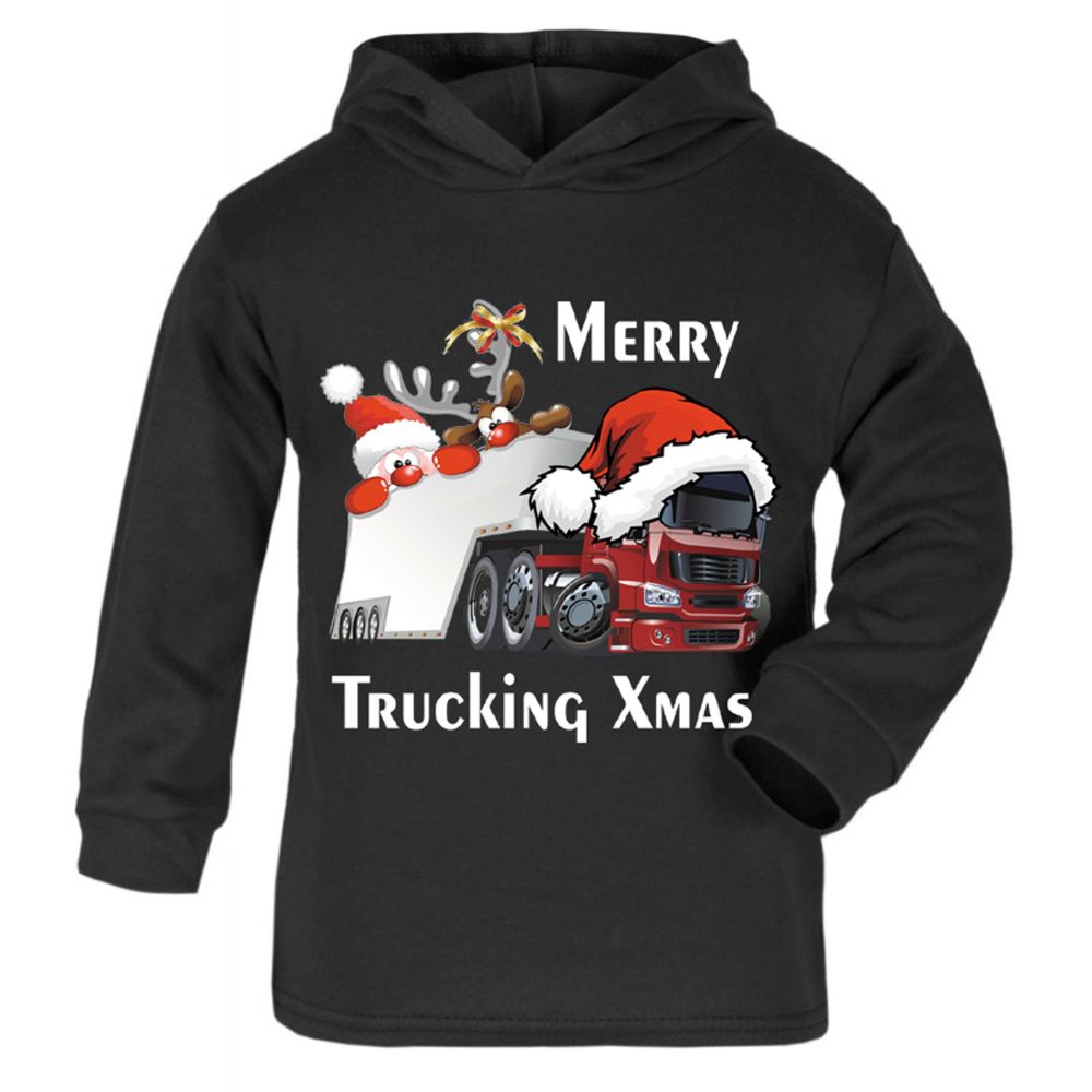 Z -Merry Trucking Xmas christmas santa truck lorry fun kids children black 
