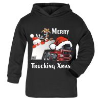 Z -Merry Trucking Xmas christmas santa truck lorry fun kids children black hoodie