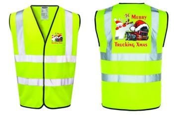 Merry Trucking Xmas Christmas hi viz safety yellow vest truck haulage courier