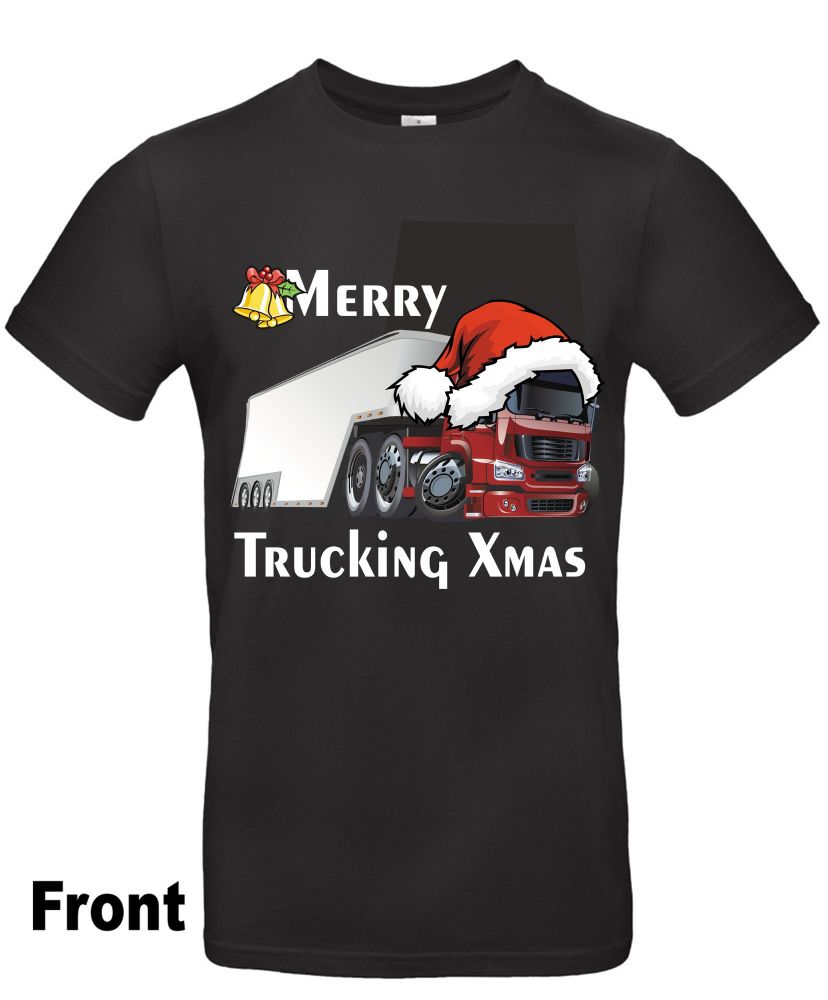 W - Merry Trucking Xmas Christmas truck black tee t-shirt